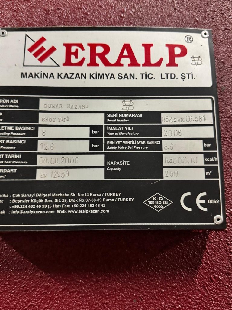 Used 2006 Eralp Scotch Type Steam Boiler 250 m2 - photo 2